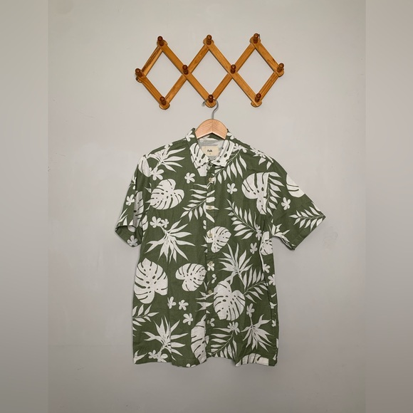 NWT Men’s Folk Monstera Print Cotton Green/White Kingston Shirt SZ M - Picture 1 of 6